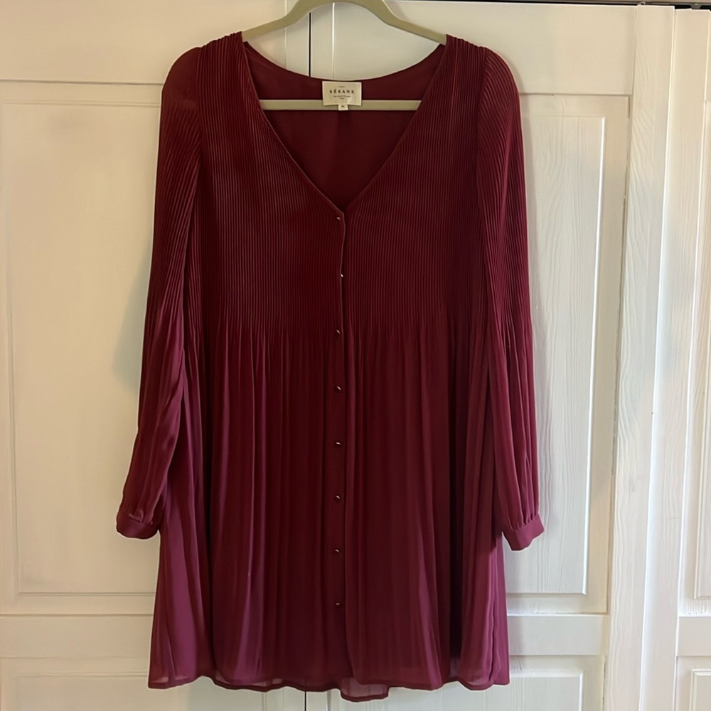 Sezane cranberry red long sleeve mini dress